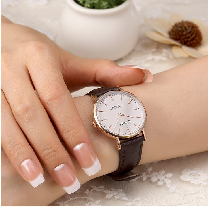 Large Dial Leather Watch Couple Watch