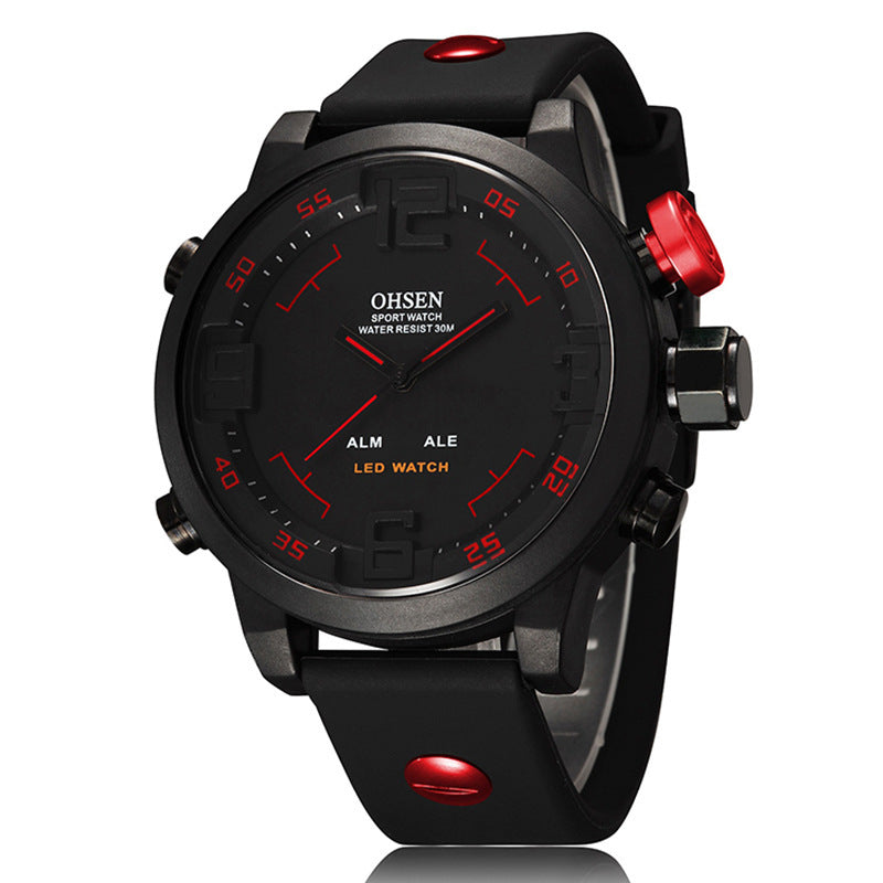 Reloj electrónico de cuarzo de gran tamaño para hombre, reloj de movimiento dual, reloj resistente al agua