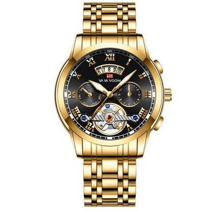 Reloj de cuarzo con tourbillon para hombre en acero inoxidable