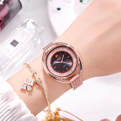 Reloj de mujer con diamantes de agua, reloj británico con correa de acero, reloj impermeable para mujer