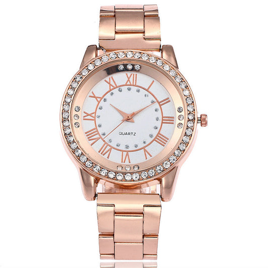 Reloj de oro rosa de la marca Vansvar, reloj de cuarzo con diamantes de imitación de lujo para mujer, relojes de pulsera casuales de acero inoxidable para mujer, reloj femenino