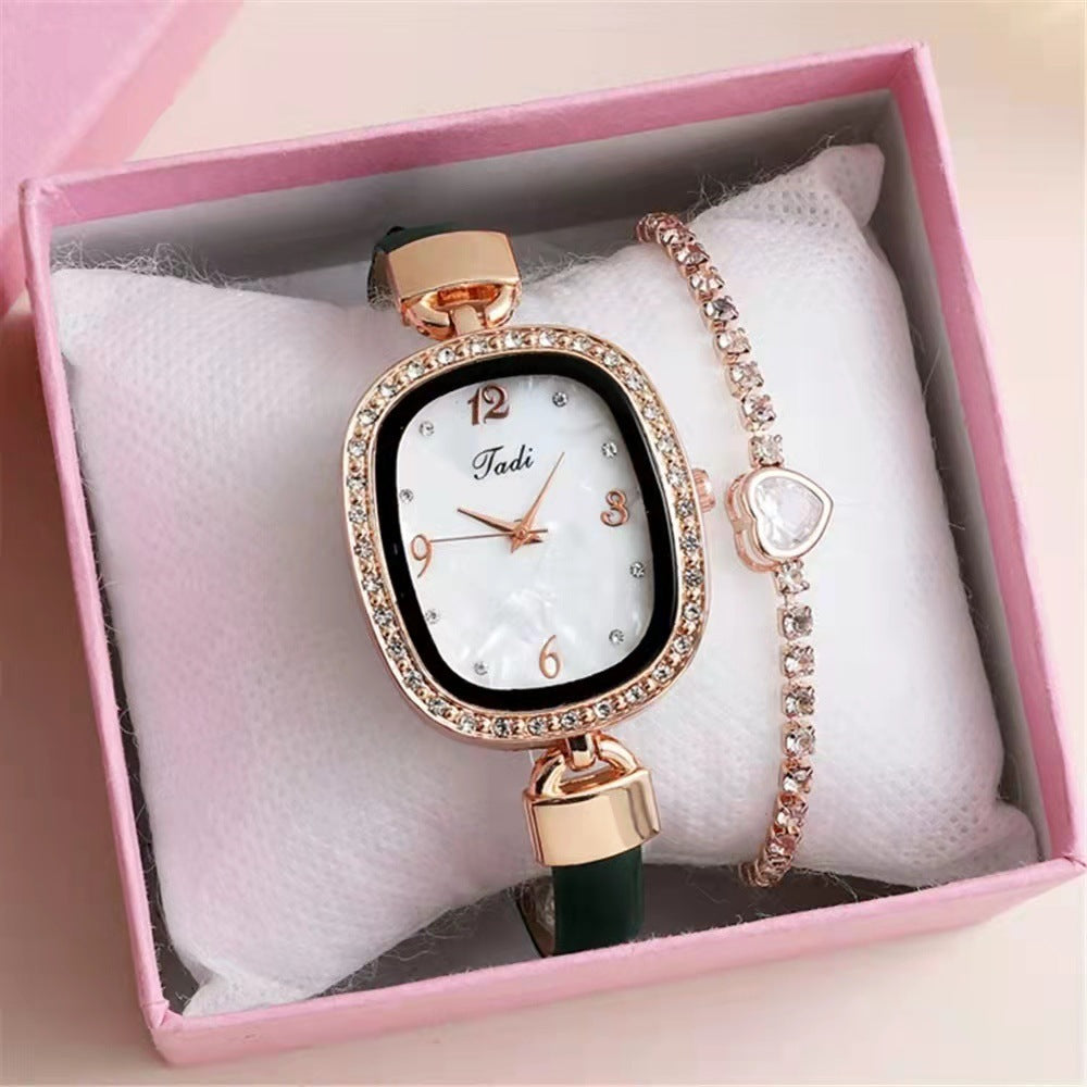 Conjunto de pulsera y reloj de cuarzo para mujer con diamantes de imitación y cinturón de moda