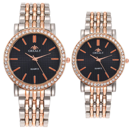 Reloj de cuarzo casual sencillo para hombre y mujer con correa de acero y diamantes