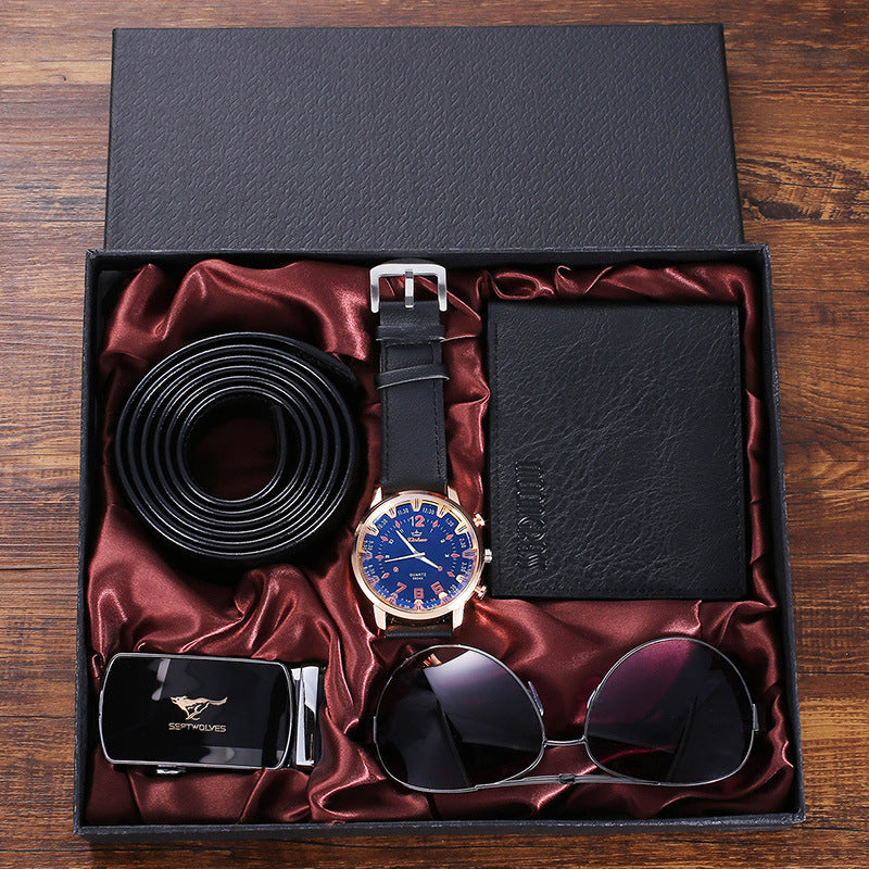 Fashion Creative Personality Watch Glasses Belt Wallet Set Gift Box