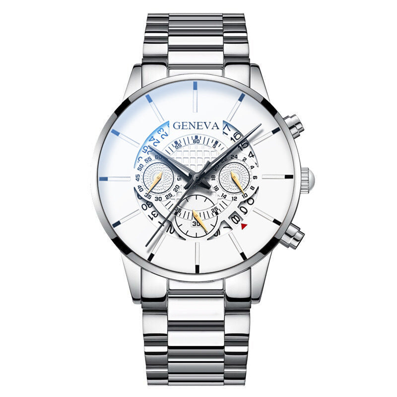 Men's Quartz Watch With Non-Mechanical Alloy Steel Band Calendar