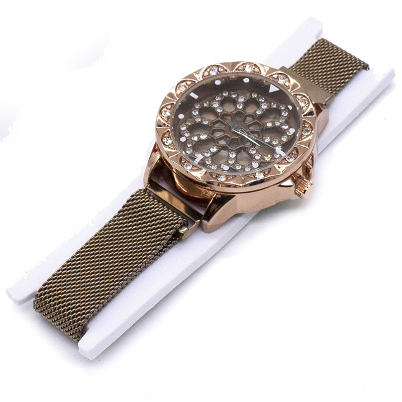 Rotatable Dial Watch Micro Business Drainage Turntable Quartz Ladies Watch