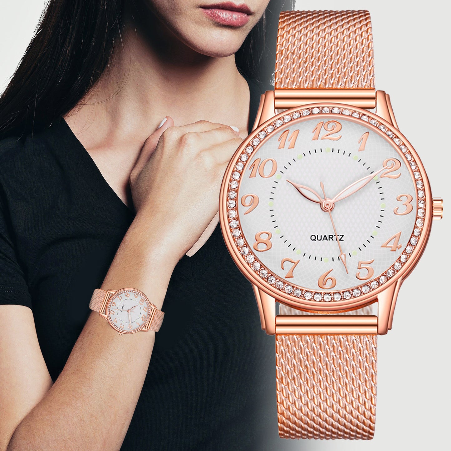 Reloj luminoso de diamantes para mujer, correa de malla de negocios de moda