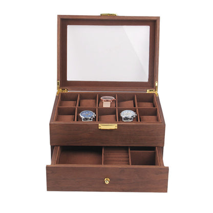 Retro solid wood double watch jewelry storage box