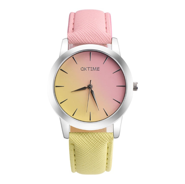 Reloj de pulsera analógico de cuarzo para mujer, diseño retro de arcoíris, estilo informal y elegante