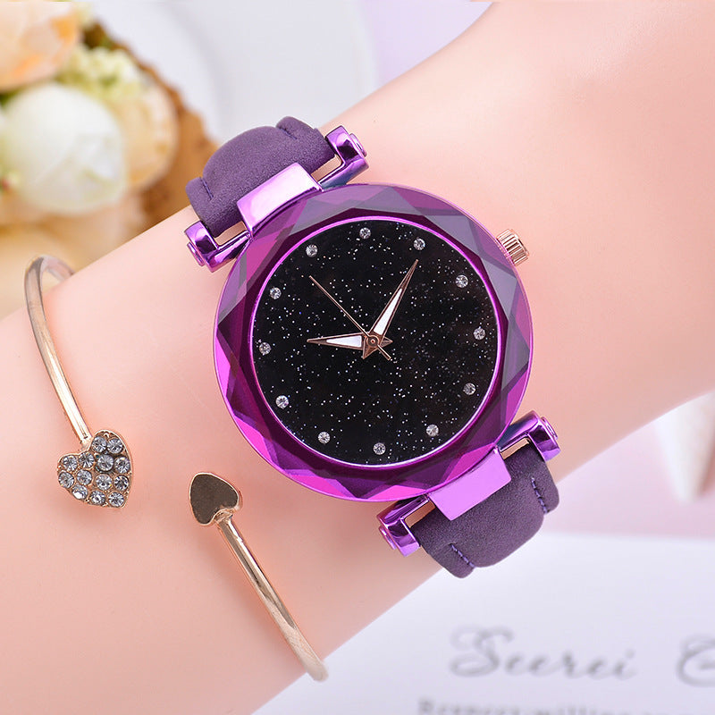 Reloj de cielo estrellado para mujer, reloj luminoso de cuarzo con cinturón