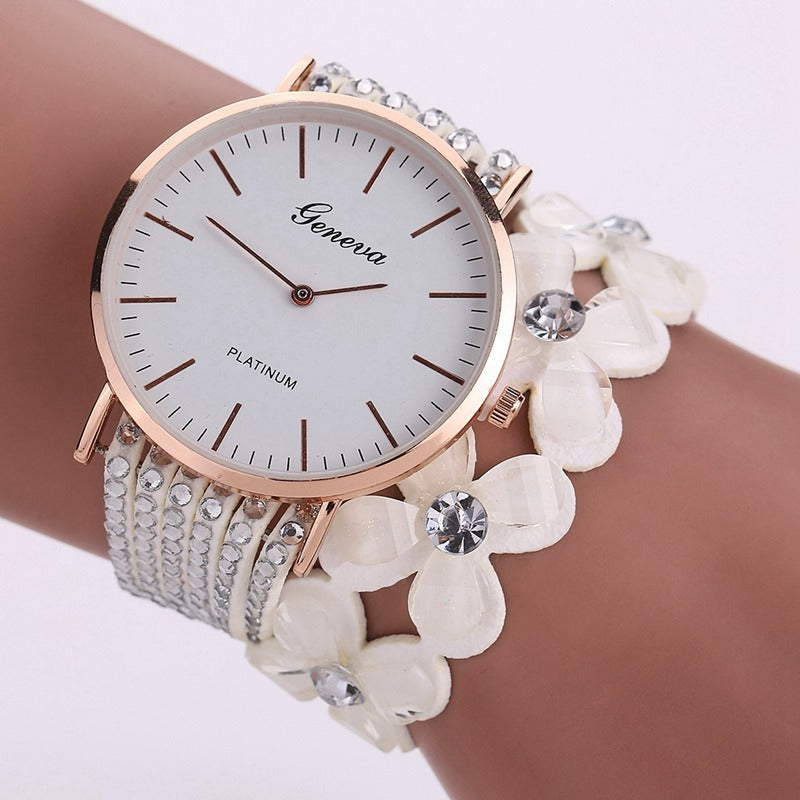 Relojes de moda con flores de Ginebra para mujer, elegante reloj de pulsera de cuarzo para mujer, reloj de pulsera con diamantes de cristal, regalo para mujer