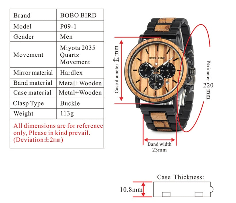 BOBO BIRD Relojes de madera para hombre, reloj masculino de primera marca de lujo, elegante reloj cronógrafo militar, un gran regalo para hombres OEM