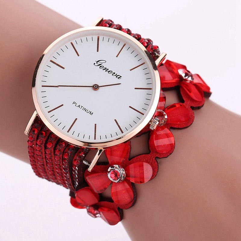 Relojes de moda con flores de Ginebra para mujer, elegante reloj de pulsera de cuarzo para mujer, reloj de pulsera con diamantes de cristal, regalo para mujer