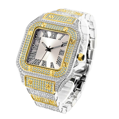 Reloj de hombre cuadrado con diamantes llenos de diamantes Hip Hop de moda