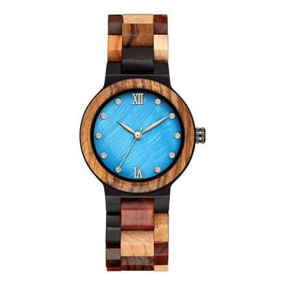 Reloj de mujer de madera color concha perla simple