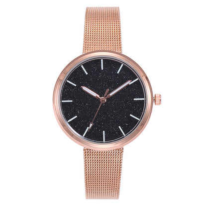 Reloj de pulsera romántico con diseño de cielo estrellado para mujer, informal, con correa de malla de acero y oro rosa, reloj con diamantes de imitación, reloj femenino 