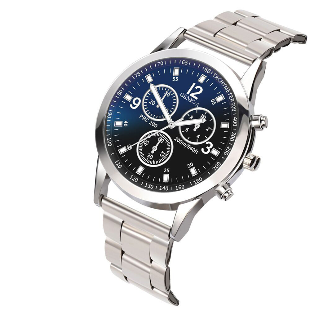 Reloj con correa de acero y cristal azul