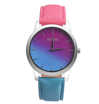 Reloj de pulsera analógico de cuarzo para mujer, diseño retro de arcoíris, estilo informal y elegante