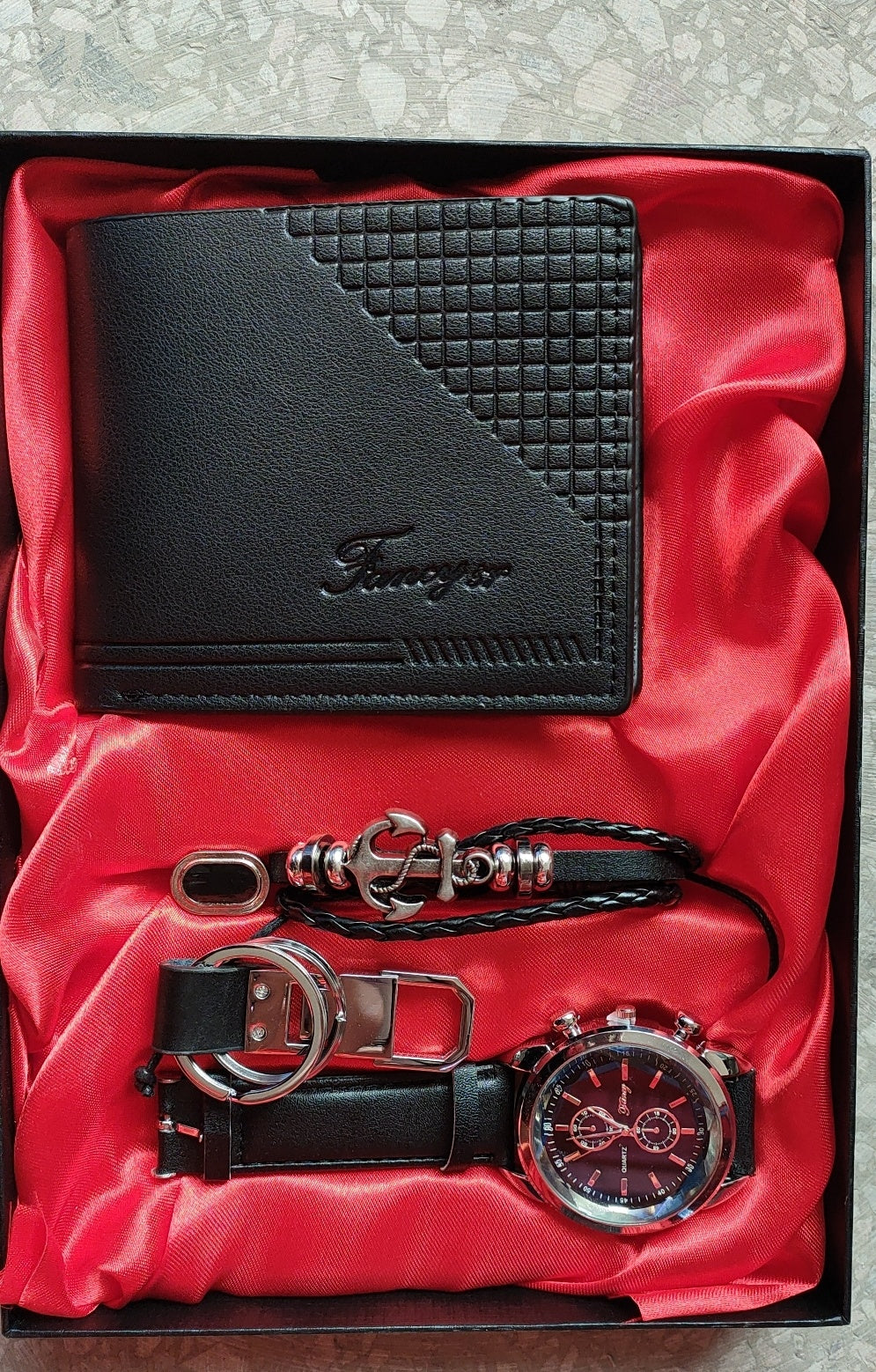 Exquisito juego de regalo para hombre, billetera, pulsera, reloj, juego de regalo de cinco piezas, regalo sorpresa de cumpleaños