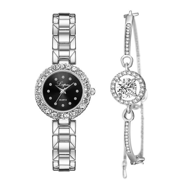 Relojes-Conjunto Brazalete Reloj Pulsera Reloj de Pulsera Cuarzo Mujer Moda Señoras Marca Lujo