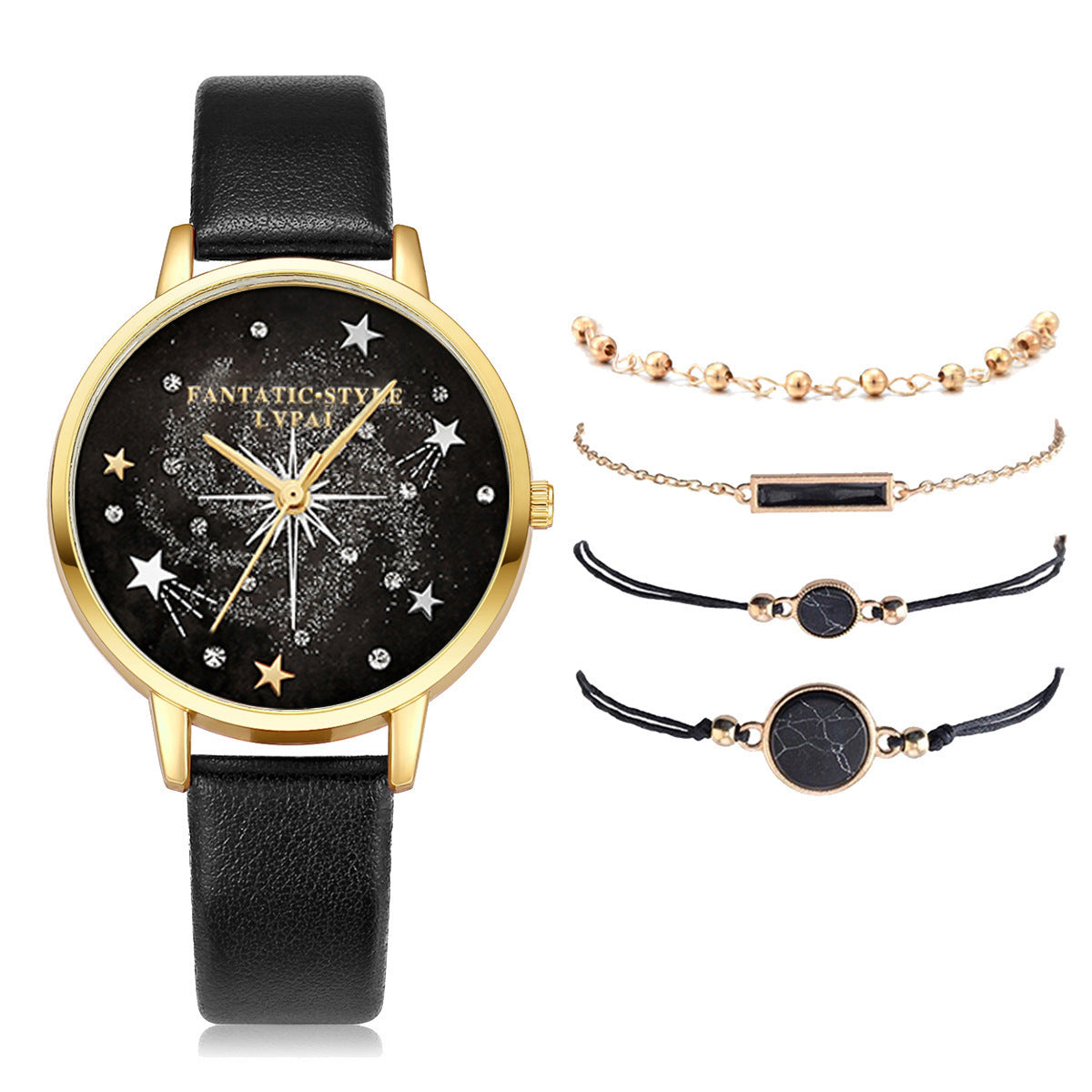 Conjunto combinado de pulsera y reloj para mujer con diseño de cielo estrellado