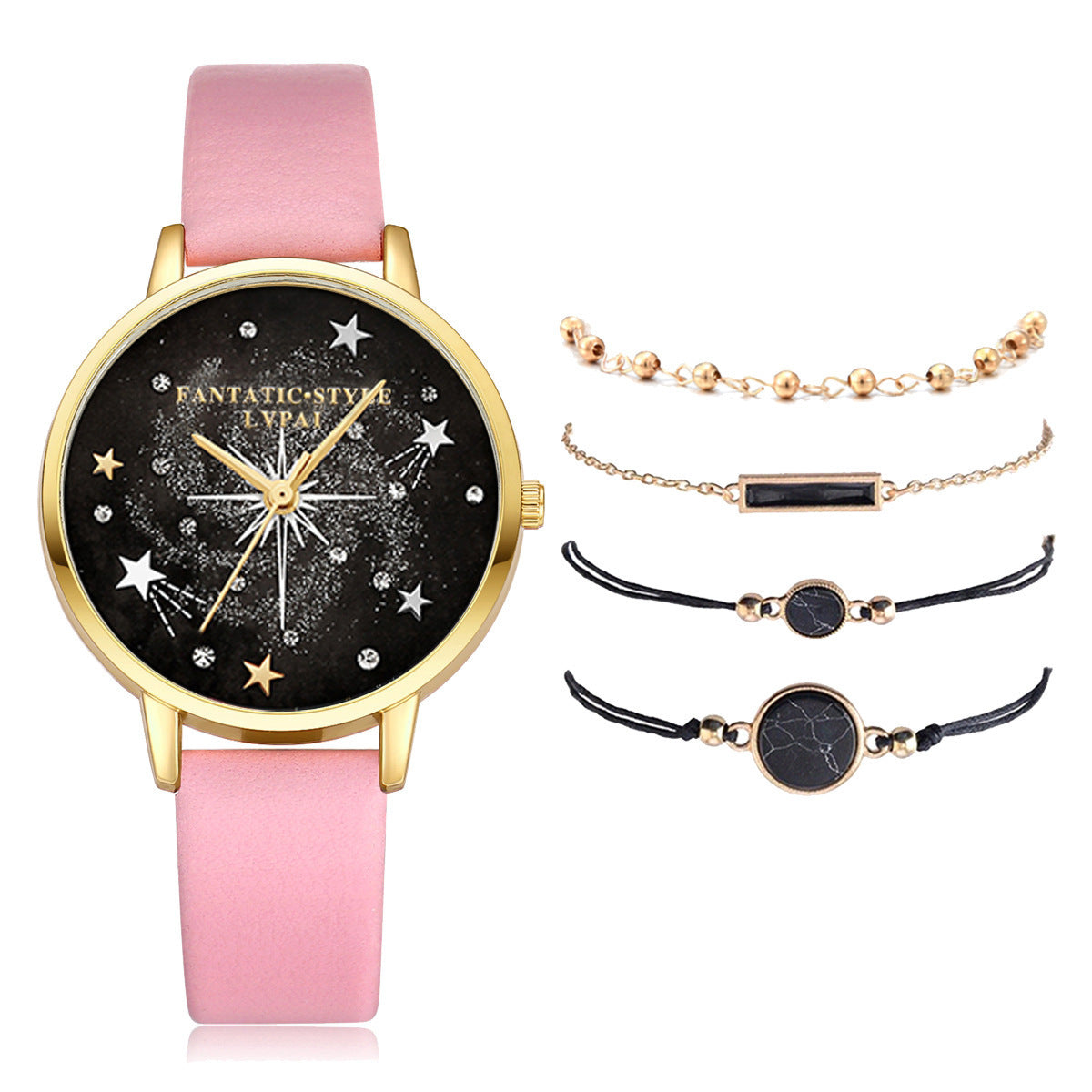 Conjunto combinado de pulsera y reloj para mujer con diseño de cielo estrellado