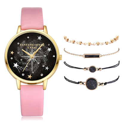 Conjunto combinado de pulsera y reloj para mujer con diseño de cielo estrellado