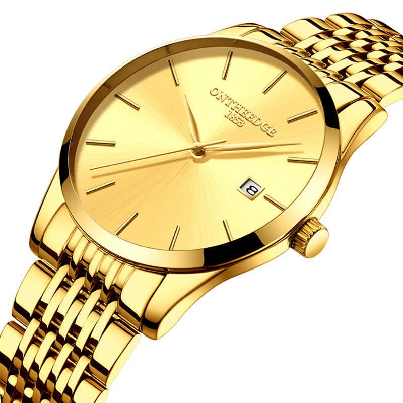 Slim Men's Stainless Steel Band Quartz Watch Calendar