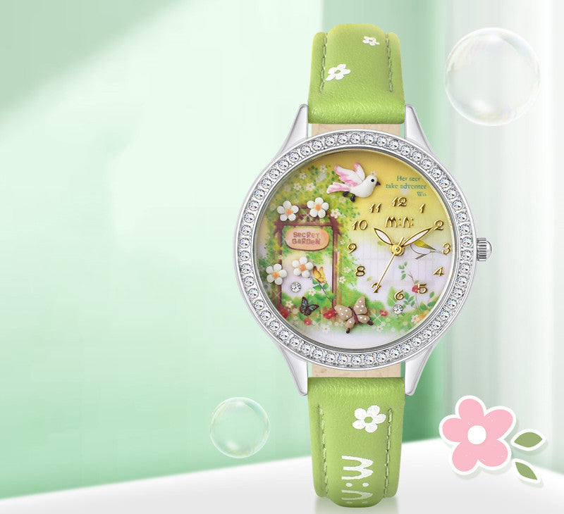 Reloj de cerámica blanda, bonito reloj impermeable de dibujos animados Mori Girl luminoso