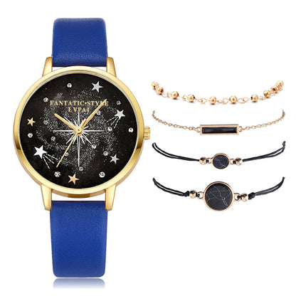 Conjunto combinado de pulsera y reloj para mujer con diseño de cielo estrellado