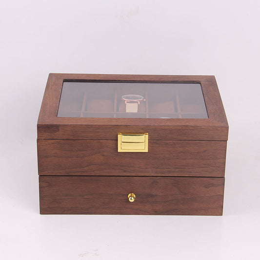 Antique Wood Double Deck Watch Jewelry Storage Box