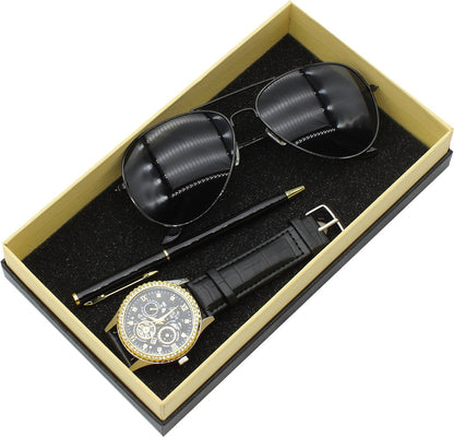 Reloj de cuarzo para hombre, gafas de sol de negocios, gafas de sol, bolígrafo, juego de regalo