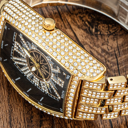 Reloj para hombre con esfera grande y diamantes en forma de cubo