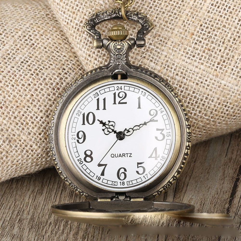 Classic Vintage Horse Pattern Quartz Large Pocket Watch