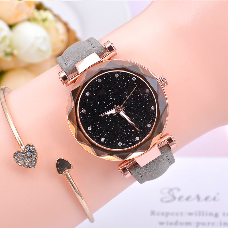 Reloj de cielo estrellado para mujer, reloj luminoso de cuarzo con cinturón