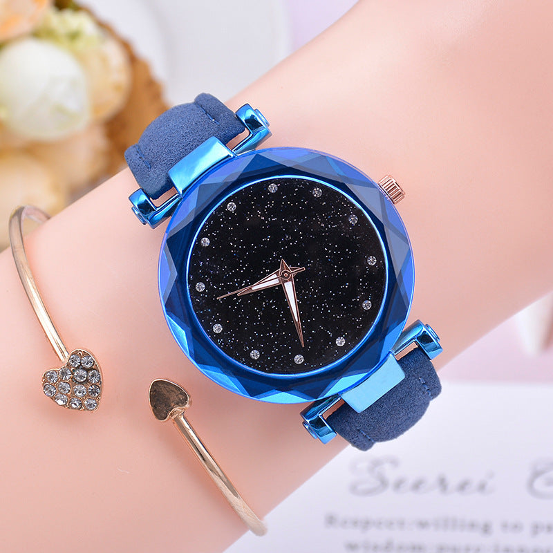 Reloj de cielo estrellado para mujer, reloj luminoso de cuarzo con cinturón