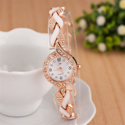 Reloj de pulsera de cuarzo con pulsera de hojas