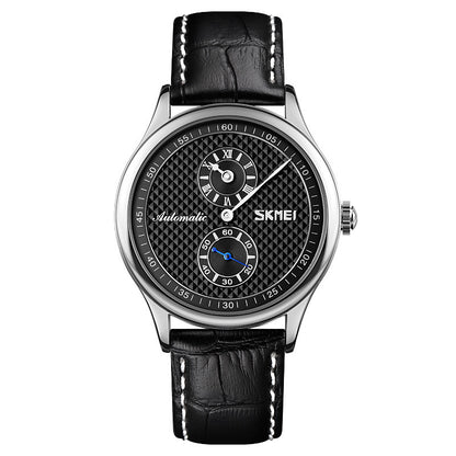 Reloj de negocios con esqueleto dividido, horas, minutos, segundos, cuello blanco para hombre