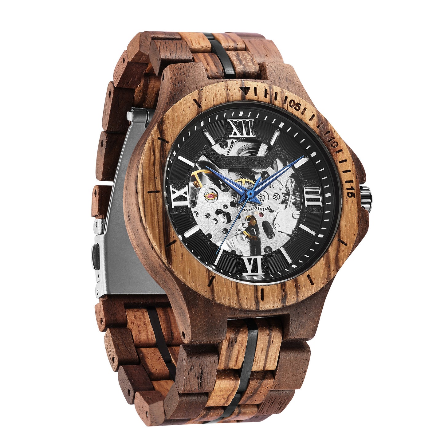 Reloj mecánico automático para hombre de madera pura hecho a mano