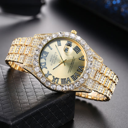 Full Diamond Surface Roman Scale Steel Watch