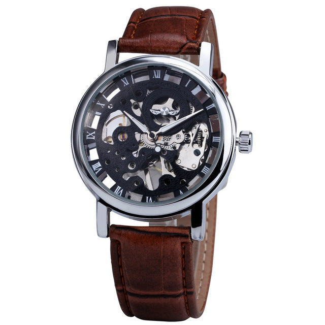 Reloj Mecánico para Hombre Moda Casual Retro Estilo Romano Reloj Hueco