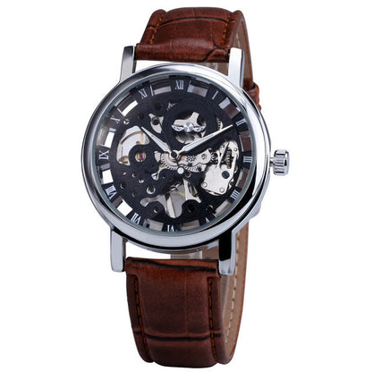 Men's Mechanical Watch Fashion Casual Retro Roman Style Hollow-out Watch