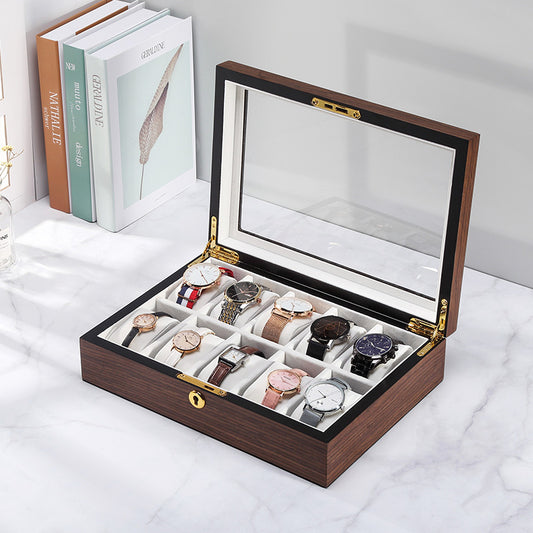 Light luxury wooden watch storage box with large capacity