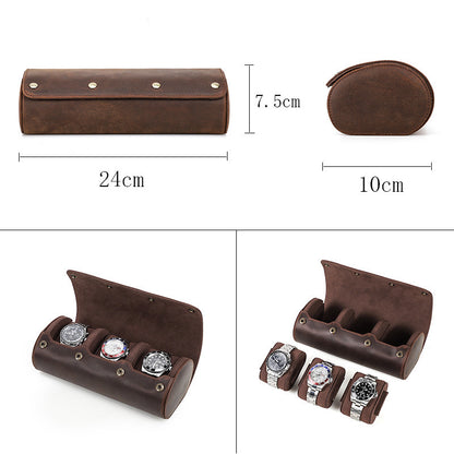 Retro Crazy Horse Leather Watch Storage Box Three Pack