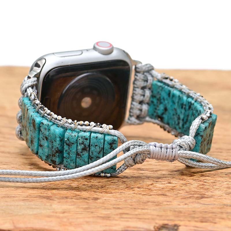 Reloj de piedra de estilo bohemio con pulsera de una sola capa con piedra de sésamo azul