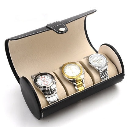 3-position Cylinder Watch Box Round Jewelry Storage Box Leather Watch Box Sub-watch Packaging Box