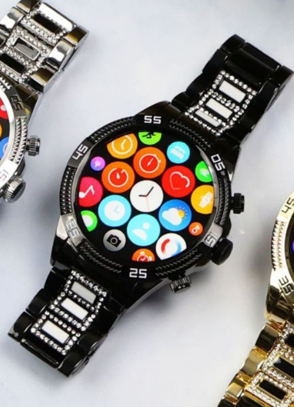 Reloj dorado pequeño con diamantes y llamadas Bluetooth