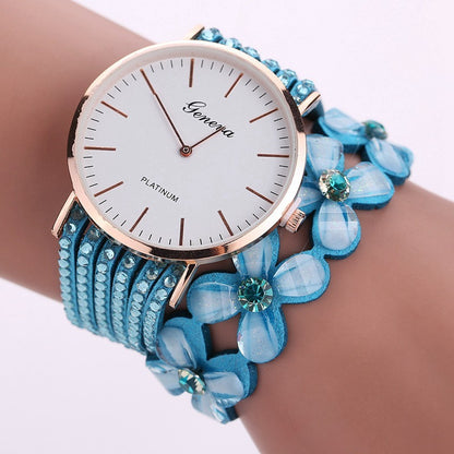 Relojes de moda con flores de Ginebra para mujer, elegante reloj de pulsera de cuarzo para mujer, reloj de pulsera con diamantes de cristal, regalo para mujer