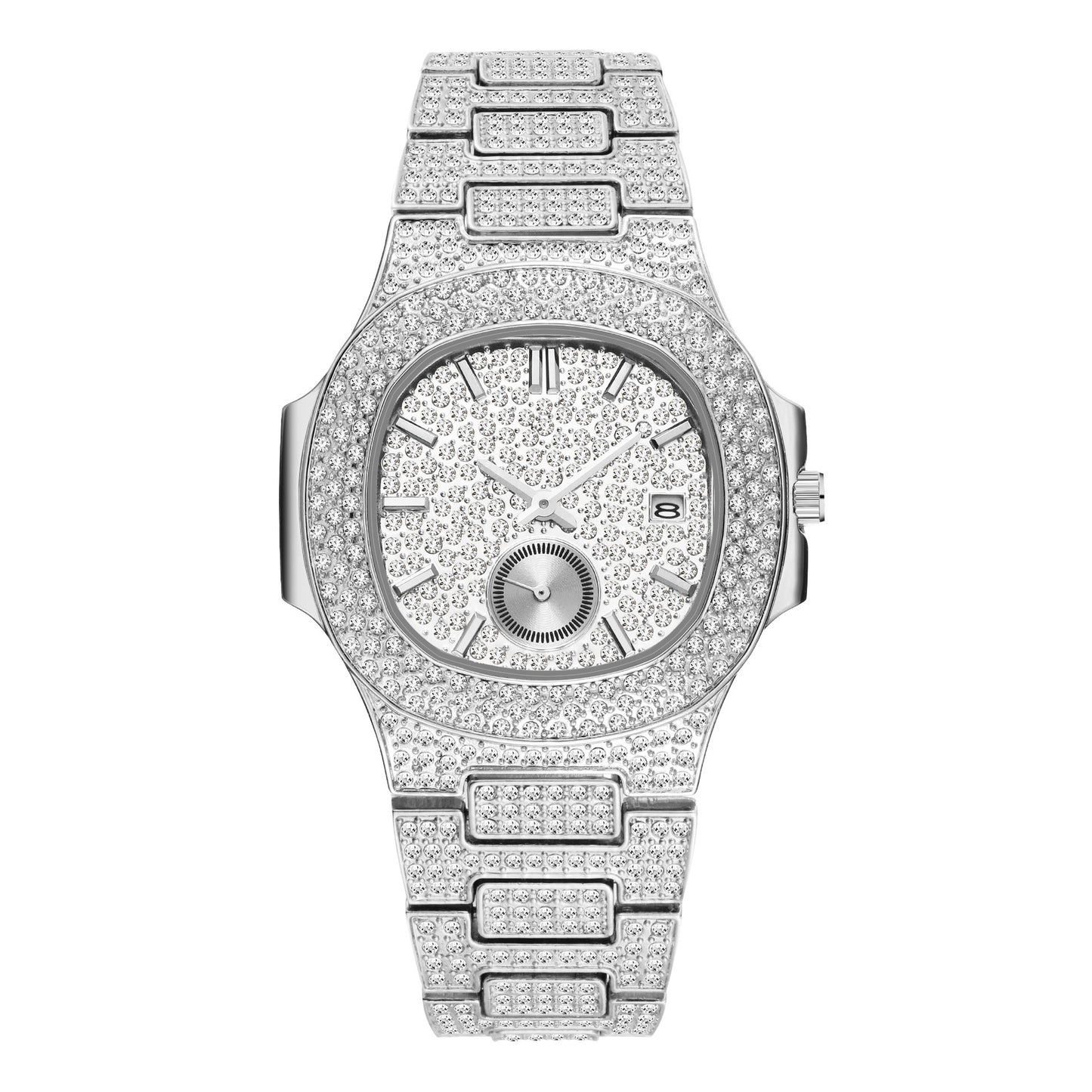 Hip Hop Full Diamond Dial High-end Gold Full Diamond Men's Quartz Watch