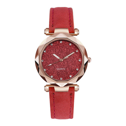 Reloj de pulsera informal para mujer, romántico, con diseño de cielo estrellado, de cuero y diamantes de imitación